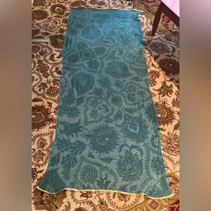 Elegant Sheer Blue Silk Scarf/Wrap with golden lace.